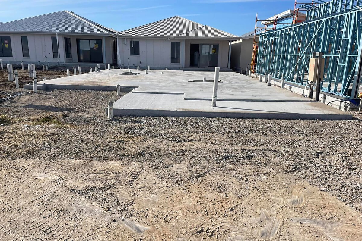 Brick foundation prepared for a commercial construction project